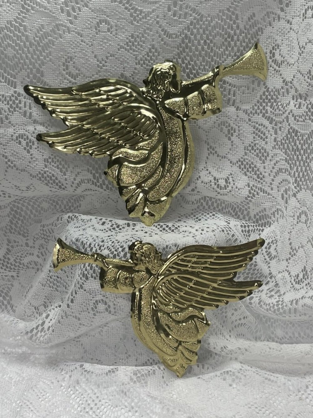 Vintage Angel With Horn Gold Wall Decor Tin MCM